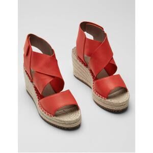 Eileen Fisher - Willow Tumbled Leather Espadrille- Red Poppy - Sz 11